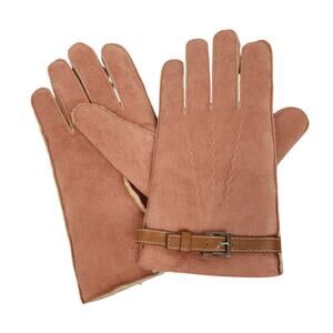 Talbots Womens Faux Suede Driving Gloves Sz S/M Sherpa Lined Belted Pink
